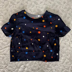 TED BAKER London Navy Multicolored Polka Dot Crop Blouse - Size 1